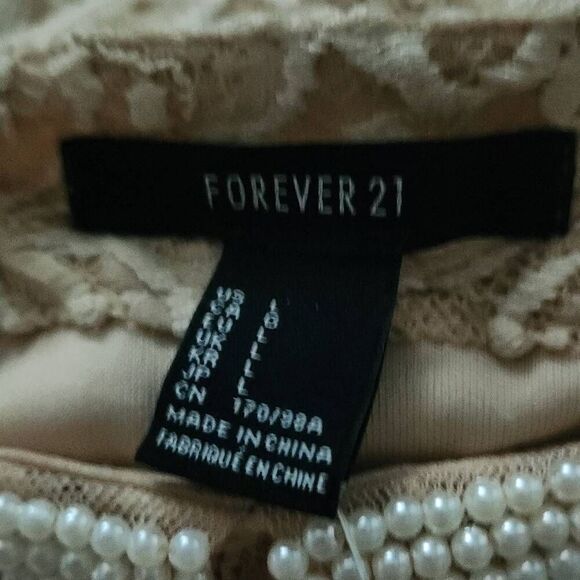 Forever 21 Women's Size Large Beige Pearl Beaded Lace A-Line Dress - Picture 2 of 8
